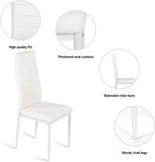 Glass Table And Chairs Set 4, 75cm Square Table With 4 Faux Leather High Back Chairs Modern Dining Room Sets For Home Kitchen Office - White - View 8