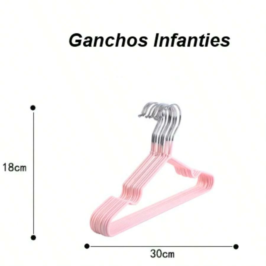 Set Of 10 Clothes Hooks, Metal And PVC - Children's Pink - View 1