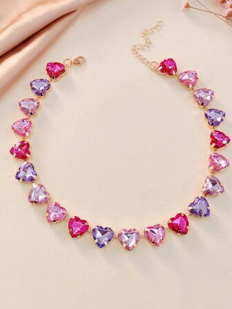 1pc Appealing Ombre Heart Pendant Necklace, Suitable For Party And Evening Wear, Gift For Women