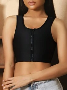 Sujetador de compresión con cremallera delantera para yoga, bralette sin costuras transpirable de taza delgada para pechos pequeños, verano, lencería - Negro - Ver 6