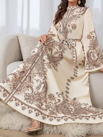 Women's Resort Paisley Muslin Long Dress (Random Print), Modest Kaftan