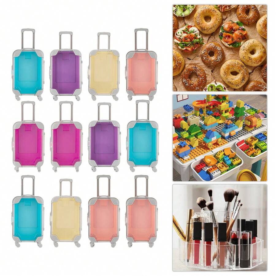 YIYIBYUS 12x Mini Suitcase, Simulation Small Luggage Trolley, 12 PCS Rolling Storage Cart Outdoor Decor - Multicolor - View 1