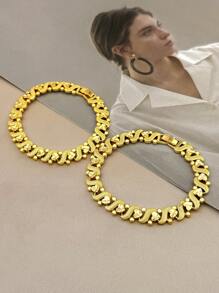 1pc 24K Gold Plated Heart Chain Bracelet, Luxury Women Fashion Gold Plated Bangle Cuff, Matches Any Outfit