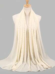 1pc Women's Rhinestone Chain Chiffon Headscarf, Islamic Fashion Solid Color Scarf, Muslim Sunscreen Hijab Headwrap, Suitable For Daily Wear
