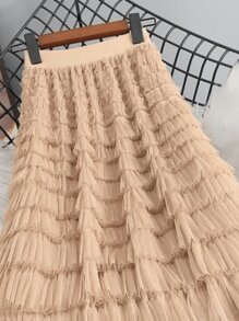 Temperament Knitted Skirt Layered Cake Skirt - Khaki - View 2