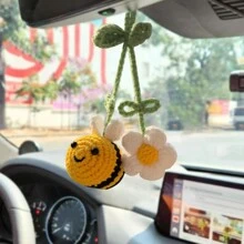 Haak bijen auto achteruitkijkspiegel houder, kamer decoratie, schattige hommel auto hangende ornament, een cadeau voor bijenliefhebbers auto hangend, haak schattige bijen tas ornament, auto interieur decoraties
