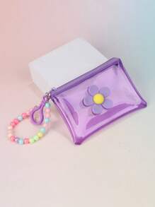 彩色透明零钱包，花卉串珠链儿童纯色钥匙扣袋，迷你收纳袋