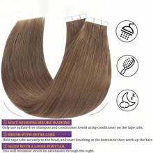 #8 Ash Brown Straight Tape In Human Hair Extensions Unprocessed Human Hair Extensions Skin Weft Adhesive Glue For Salon 20Pcs - S8 - View 8