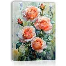 Room Decor 1pc Orange Roses Canvas Wall Art, Wooden Framed Floral Print, Bachelor Party Decor, Artwork For Living Room, Bedroom, Kitchen, Home & Office, Unique Christmas Gift Idea