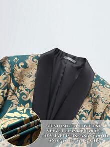Suits For Men - 2 Piece Tuxedo Comprising Floral Blazer Regular Fit Jacket Pants Set For Wedding Prom Occasions (Black+Green) - Green - View 5