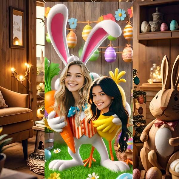 1 peça, adereços fotográficos ocos com tema de Páscoa, material de poliéster, coelho, pintinho, padrão de logotipo de elemento de ovo de Páscoa, adequado para decoração de festa de Páscoa, suprimentos fotográficos