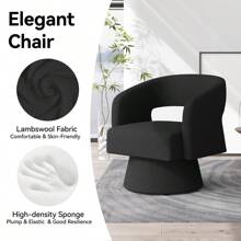 Nalupatio Swivel Barrel Accent Chair,Oversized Teddy Upholstered Round Swivel Chair,Modern Luxury 360 Degree Living Room Vanity Chair For Bedroom Office - 黑色 - 查看 6