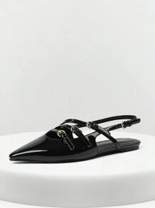 Flats For Womens Strappy Sandals Pointed Toe Flat Heel Adjustable Buckle Strap Comfy Slip On Party Wedding Casual Work Dailywear Sandals Slingback Dressy Spring Summer Shoes - 黑色 - 查看 3