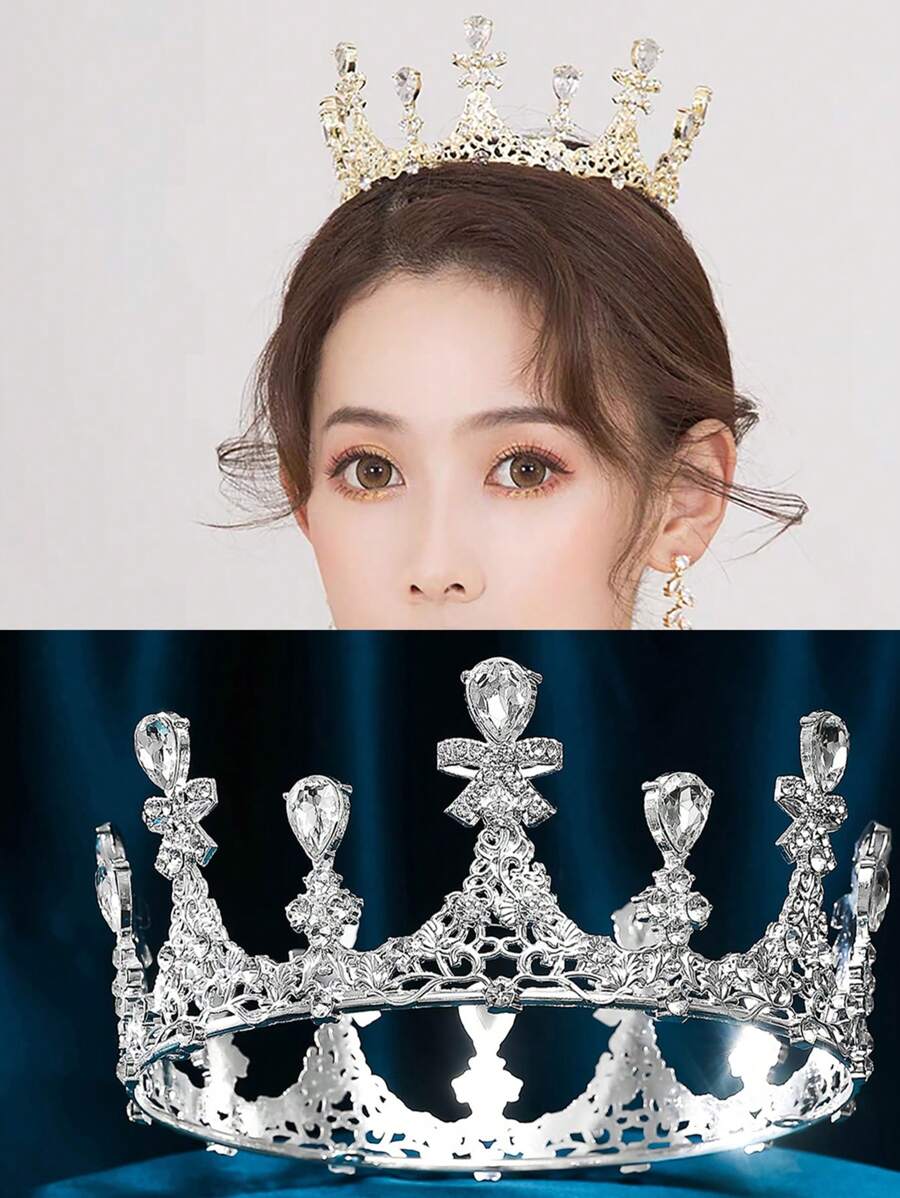 1 pieza Accesorio elegante de cabello redondo para novia y boda, diadema de princesa, corona, tiara, adecuado para fiesta de disfraces, cumpleaños, fotografía de boda, corona de novia de aleación con cristales, accesorio de cosplay, accesorio de kimono - Multicolor - Ver 1