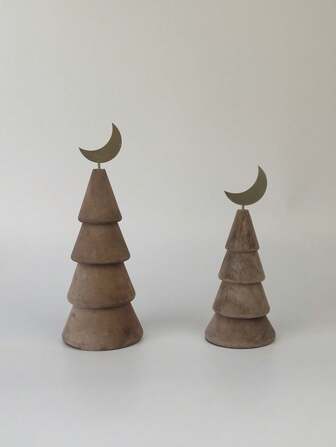 1 Parça Zarif Ahşap Vintage Masa Üstü Dekoru, Oda Dekorasyonu İçin Ay Tasarımlı Klasik Piramit Taban, Mumluk Seti, Kurban Bayramı Dekoru, Parti Süslemeleri, Şenlikli Hediyeler İçin Uygun