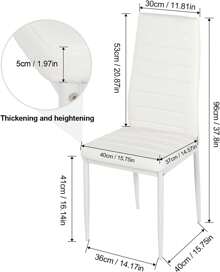 Glass Table And Chairs Set 2, 75cm Square Table With 2 Faux Leather High Back Chairs Modern Dining Room Sets For Home Kitchen Office - White - View 10