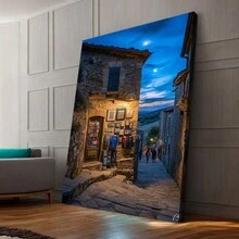 Framed Peaceful European Countryside Canvas, Shepherd In The Meadow, Grasslands And Distant Mountains, Unique Wall Art,Room, Living Room, Kitchen, Bathroom And Other Decoration, Suitable For Valentine's Day, Halloween, Christmas, New Year And Other Holiday Decoration - 裱框 - 查看 4