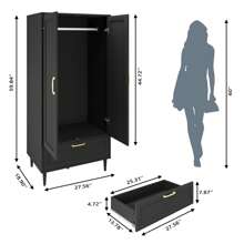 Wardrobe Closet With Drawer, Armoires And Wardrobes With Shelves And Hanging Rail,Freestanding Wooden Wardrobe Cabinet For Bedroom - 白色 - 查看 3