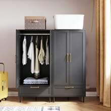 Wardrobe Closet With Drawer, Armoires And Wardrobes With Shelves And Hanging Rail,Freestanding Wooden Wardrobe Cabinet For Bedroom - 白色 - 查看 9