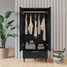 Wardrobe Closet With Drawer, Armoires And Wardrobes With Shelves And Hanging Rail,Freestanding Wooden Wardrobe Cabinet For Bedroom - 白色 - 查看 5