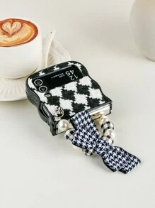 Old Money Style 1pc Black & White Braided Pattern Fabric Bow Bracelet Style Foldable Phone Case Compatible With Galaxy Z Flip3 5G, Galaxy Z Flip4 5G, Galaxy Z Flip5 5G, Galaxy Z Flip6 5G