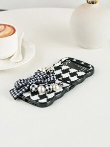 Old Money Style 1pc Black & White Braided Pattern Fabric Bow Bracelet Style Foldable Phone Case Compatible With Galaxy Z Flip3 5G, Galaxy Z Flip4 5G, Galaxy Z Flip5 5G, Galaxy Z Flip6 5G