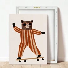 1 sztuka płótna ściennego z ramą, plakat, sztuka ścienna, wydruk na płótnie z deskorolką i niedźwiedziem, styl boho wiktoriańsko-amerykański, inspirująca dekoracja ścienna z motywem zwierząt, odpowiednia do domu, biura, salonu, sypialni, klasy - naklejka ścienna do wnętrz i na zewnątrz, prezent, urodziny, ukończenie szkoły - Wielokolorowe - Zobacz 5