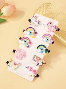 10pcs Cute Unicorn Hair Clips (Accessory Color And Card Packaging May Vary From Actual Item)