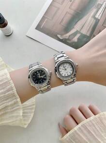 1 pieza Reloj de mujer vintage estilo cuadrado plateado, reloj de cuarzo elegante y de moda, apropiado para uso diario, fiestas, citas, vacaciones, como regalo y otras ocasiones, incluye herramienta de ajuste para la decoración de la muñeca.