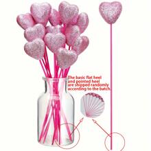 10pcs Glitter Foam Hearts Picks - Red/Pink Sparkly Foam Hearts Stems Wooden Glitter Heart Picks Puffy Heart Topper - For Valentine's Day, Weddings & Flower Arrangements - Perfect For DIY Decorations & Party Favors