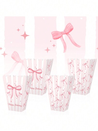 Pink Bow Paper Popcorn Boxes For Birthday Party Decorations Bowknot Snack Boxes Bachelorette Wedding Party Decorations,Pink Bow Cake Smash Photo Props Back To School