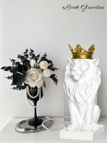 Crown Lion Statue Home Office Bar Lion Faith, Handmade Animal Image Crown White Lion Statue Desktop Ornaments Crown Lion Sculpture Exquisite - Multicolor - View 1
