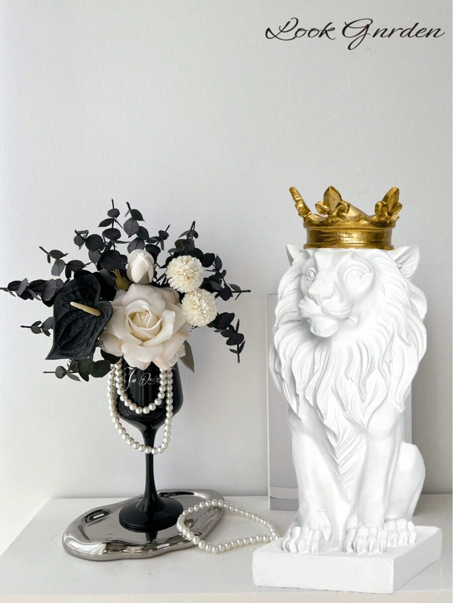 Crown Lion Statue Home Office Bar Lion Faith, Handmade Animal Image Crown White Lion Statue Desktop Ornaments Crown Lion Sculpture Exquisite - Multicolor - View 1