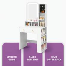 Yitahome Small Dressing Table,Vanity Table,Makeup Desk With Jewelry Organizer, Adjustable Brightness LED Light,White - White - View 6