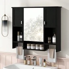 35'' X 28'' Modern Wall Mounted Bathroom Storage Cabinet, Bathroom Wall Cabinet With Mirror, Medicine Cabinet With Towels Bar