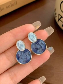 1 Pair Of Oval Shaped Decorative Earrings For Daily Wear And Holiday Gifts - Multicolor - View 1