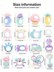 16pcs/Set Baby Rattle Toys Set, Teething Manhattan Ball, Chewable, Washable, Teething Rings, Newborn Birthday Gift For Boys And Girls (Packaging Box, Pattern, Accessories And Color Will Be Random)