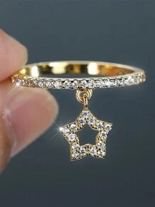 1pc Luxury Hollow Star Zirconia Ring Ladies Jewelry For Women 925 Sterling Silver Single Ring Fine Jewelry For Girls Birthday Prom Party Gifts - Star - View 4