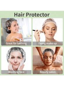 50pcs Non-Tear Transparent Disposable Shower Cap, Waterproof Hair Conditioning Treatment Cap Suitable For Bathing, Hair Oil, Hair Masks - Multicolor - View 3