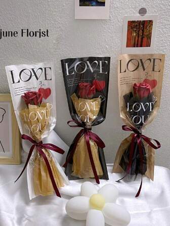 10 st/förpackning genomskinliga presentpåsar med blombukett, färgade blompåsar med blommor, förpackningspåsar för enstaka rosor, för mors dag, 520 blombukettpåsar. Lämplig för enstaka rosor, presentpåse för alla hjärtans dag