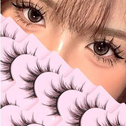 7 对漫画睫毛 - 自然造型、3D 浓密、纤细、蓬松、尖刺、动漫和角色扮演睫毛 - 7 对装 - 独立簇 - 韩式和日式