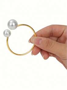 Pearl Napkin Rings, Napkin Holder,Wedding Table Setting, Elegant Pearl Design Metal Napkin Ring Set For Wedding Dinner Decoration, Faux Pearl Metal Decorations For Weddings, Parties And Banquets, Hotel Wedding Table Napkin Rings, The Surface Material Is Shiny, Adding Luxury To The Table Setting,Festival Family Gathering, Kitchen Dining Table Decor,Picnics, Dinner Party. - Multicolor - View 17