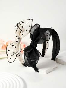 2/1 Pcs Polka Dot Bow Headband, Solid Color Elegant Fabric Headwrap Suitable For Daily Commute And Party