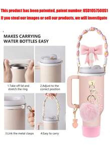 1 pieza / Set de 8 accesorios para tazas, adecuado para tumblers de 30oz y 40oz: Bota de silicona, tapa con sorbete simple de 10mm, colgante con flor para volver al colegio, colgante con lazo y cadena de metal ajustable, fundas reutilizables para sorbete, tapas anti-polvo para sorbete, funda protectora antideslizante para vasos de vidrio con asa, colgante de pompón rosa, cordón para la muñeca con margarita linda, decoración de mariposa rosa linda, regalo para vacaciones, regalo del día de San Valentín.