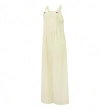 Womens Wide Leg Bib Pants Overalls Playsuit Long Pants Casual Loose Jumpsuits Rompers,With Pockets - Beige - View 3