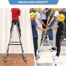 Telescoping Ladder Aluminum 6FT + 7FT, 5 Step Ladder With Anti-Slip Wide Pedal, Collapsible Folding Step Stool Step Ladder For Stairs Home Outdoor Work, A-Frame, 330lbs-Capacity - Silver - View 6