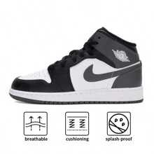 Air Jordan 1 Mid (GS) 篮球鞋，轻便，青少年训练和表演，DQ8423-001 - 黑/鐵灰/白 - 查看 1