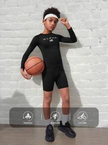 1 szt. Chłopięce spodenki sportowe Athleisure Letter Print odprowadzające wilgoć, szybkoschnące, oddychające, do jazdy na rowerze, biegania, ćwiczeń i fitnessu