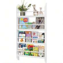 Bookshelf Wall Rack 4 Layers Wooden White Wall Mounted Bookshelf Playroom MDF Magazine Rack Storage Rack Room Display Rack 117x60x 4.5CM
