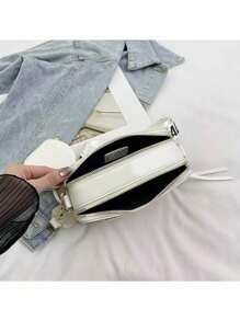 Mini Striped Design Shoulder Bag, Women's Handbag, Wallet, Crossbody Bag. - 白色 - 查看 2